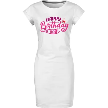 Dámské šaty Bavlněné letní šaty Happy Birthday to you Velikost: 2XL, Barva: Bílá