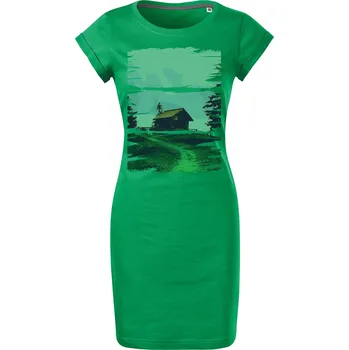 Dámské šaty Bavlněné letní šaty Chata v přírodě Velikost: S, Barva: Středně zelená