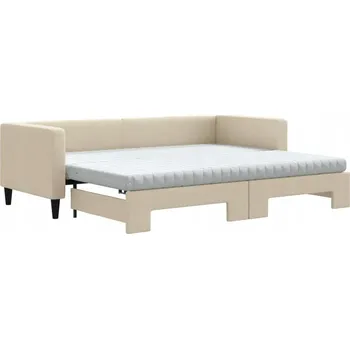 Pohovka Krémová rozkládací pohovka 2 v 1 s matracemi, rozměry 223 x 90 x 68 cm