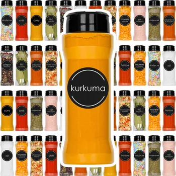 Dóza na potraviny 48 x NÁDOBA NA KOŘENÍ SYPKÉ VÝROBKY 175 ML + SAMOLEPÍCÍ ETIKETY