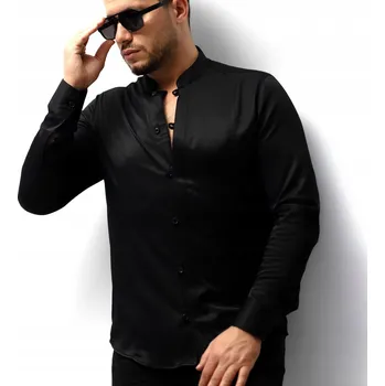 Pánská košile Černá pánská košile 3XL se stojáčkem slim – hladká, ležérní, elegantní