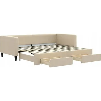 Pohovka Krémová rozkládací pohovka s úložnými zásuvkami 223 x 100 x 68 cm