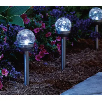 Venkovní osvětlení Solární Zahradní Lampa LED KOULE 6cm, Výška 36cm, Nerezová Ocel/Sklo/Čirý P