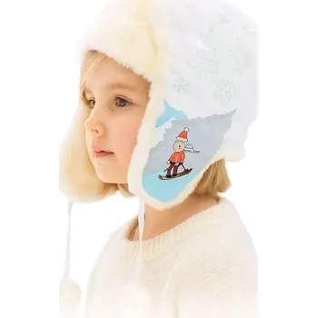 Čepice W143E TEPLÁ ZIMNÍ ČEPICE UŠANKA Bílá