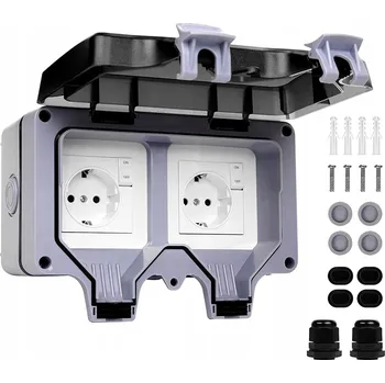 Elektrická zásuvka Elektrická zásuvka dvojitá, vodotěsná IP66, šedá