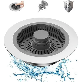 Keramický dřez Odtoková zátka a sítko kuchyňského dřezu, výsuvný podlahový odtokový filtr 3 v 1 z nerezové oceli