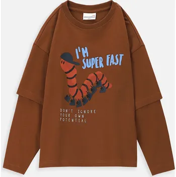 Dívčí tričko Coccodrillo dětské tričko hnědé bavlna velikost 98