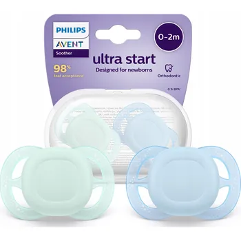dudlíky Dudlík Avent Ultra Start pro Novorozence Uklidňující 0-2m 2 ks + Pouzdro