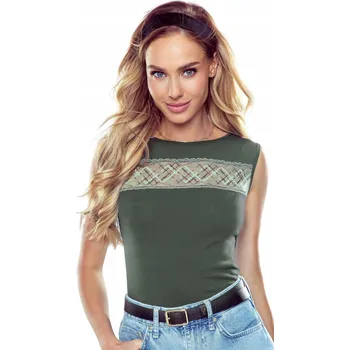 Body Eldar Berna body s vsadkou na dekoltu khaki L