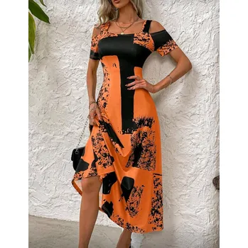 Dámské šaty Dámské dlouhé letní šaty Barva: Oranžová, Velikostní tabulka: XL