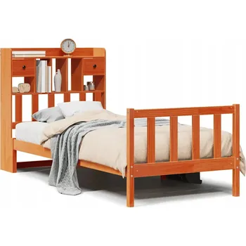 Postel Postel s regálem z masivního borovicového dřeva, voskovaná hnědá, 218,5 x 81 x 110 cm