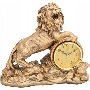 Hodiny LIVELLO Stolní krbové hodiny keramické retro zlaté 23 cm velké LEV (Lev)