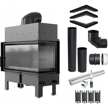 Krbová vložka Rohový krb KRATKI FLOKI Pravý 12kW fi 200 na dřevo Černý + Příslušenství