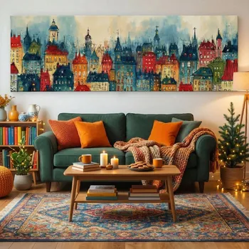 Obraz Obraz na plátně - Praha stověžatá, Věže, střechy, město FeelHappy.cz Velikost obrazu (šířka x výška): 60 x 20 cm