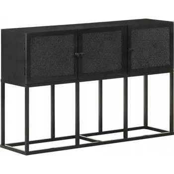 Komoda Dřevěná skříňka z manga se 3 dvířky, černá, 115 x 30 x 76 cm