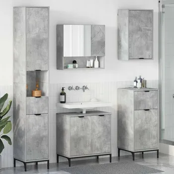 Koupelnový nábytek Sestava koupelnového nábytku se zásuvkou a dvířky, betonově šedá