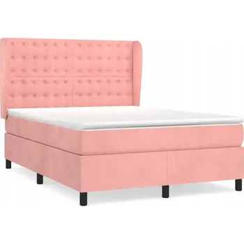 Postel Kontinentální postel růžová sametová 193 x 147 x 118/128 cm s matrací 14 cm
