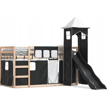 Postel Dřevěná patrová postel z borovice se skluzavkou antracitová 195,5x97,5x113