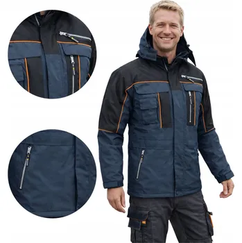 pracovní bunda ZIMNÍ ZATEPLENÁ PRACOVNÍ BUNDA S KAPUCÍ, VODĚODOLNÁ, TEPLÁ, 6 KAPES
