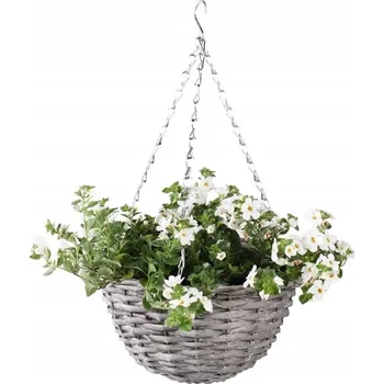 Květináč Květináč závěsný koš na květiny proutěný ŠEDÝ 28x28x15/50cm YDL-180122.SZ