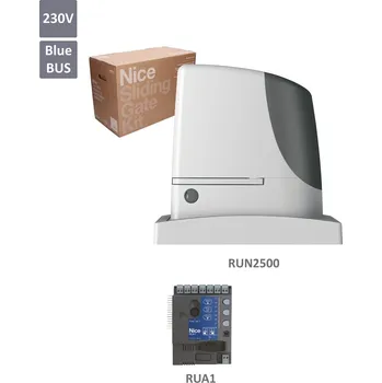 Pohon brány RUN 2500 pohon Nice pro bránu do 2500 kg - pohon 230V posuvné samonosné brány, elektronika RUA1, mechanické koncové spínače, BlueBus