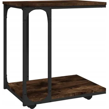 Konferenční stolek Boční stolek ve tvaru písmene s kolečky, kouřový dub, 50x35x55,5 cm