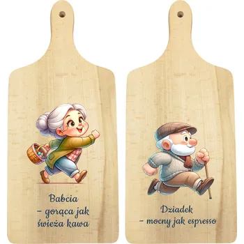 Obraz Dřevěné prkénko x2 pro prarodiče Dárek pro babičku a dědečka Káva a espresso
