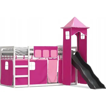 Postel Bílá patrová postel se skluzavkou z masivního borovicového dřeva 195,5x97,5x11