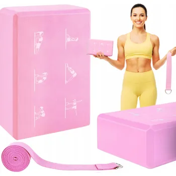 Kostka na cvičení jógy Blok Kostka Pilates Yoga Fitness Růžová Sada s popruhem