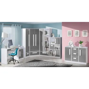 Šatní skříň Šatní skříň rohová BLOURT, bílá/šedý lesk