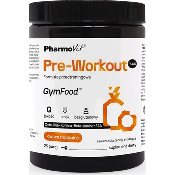 Anabolizér Pharmovit GymFood Pre-Workout Plus, prášek, příchuť tropické ovoce, 500 g