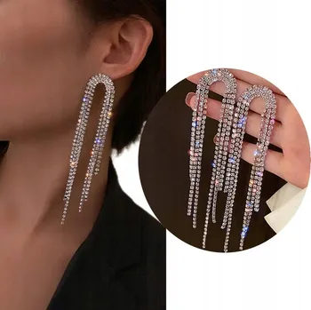 Náušnice Stříbrné Náušnice Dlouhé Vlákna Křišťál Visací