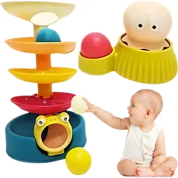 Hračka pro nejmenší Skluzavka s míčky pro děti BAREVNÁ VĚŽ se Žabičkou hračka edukativní