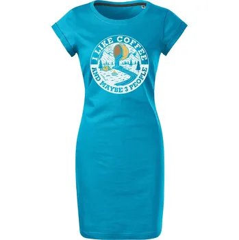 Dámské šaty Bavlněné letní šaty I like coffee Velikost: S, Barva: Tyrkysová