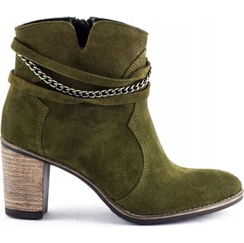 Dámská zimní obuv Dámské kotníkové boty semišové na sloupkovém podpatku zelené olivové MEGI na zip 37