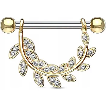 Náušnice Piercing do bradavky - lístek 1,6/14/4 zlatý