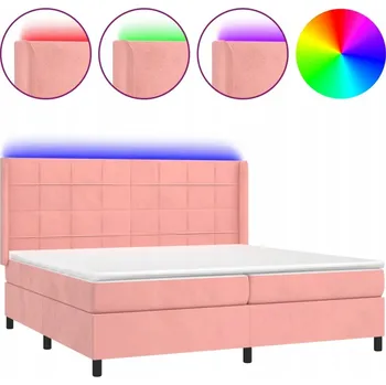 Postel Kontinentální postel s matrací a LED diodami, růžová, 203x203x118/128 cm