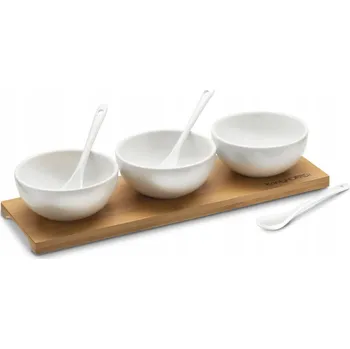 MISKY NA DIPY, omáčky, chuťovky na prkénku 4 ks bílé KONIGHOFFER + LŽIČKY