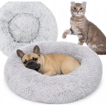 Pelíšek pro psa Světle šedý Pohodlný Plyšový Pelíšek Shaggy 60 cm Protiskluzové Dno