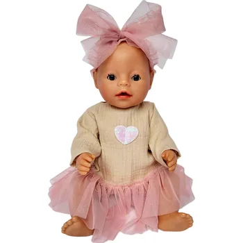 Doplněk pro panenku Souprava oblečení pro velkou PANENKU BORN MIMINKO BABY 40-45 cm, mušelín a TYL