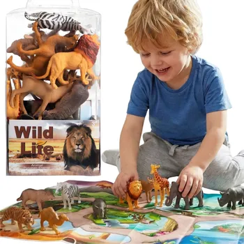 Figurka DIVOKÁ ZVÍŘATA FIGURKY SAFARI 12 KS + PODLOŽKA