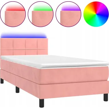 Postel Kontinentální postel s matrací a LED diodami, růžová, 203 x 90 x 78/88 cm