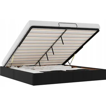 Postel Černý rám postele otoman 203 x 180 x 23,5 cm se zvedacím mechanismem