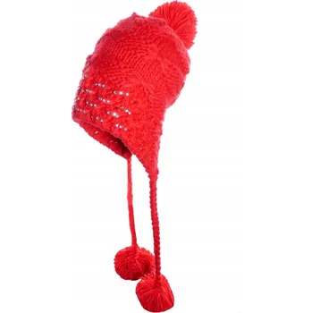 Čepice Dívčí čepice ušanka s bambulkami červená Ambra, vel. 60