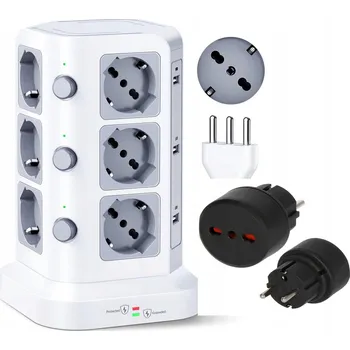 Napájecí kabel KOOSLA NAPÁJECÍ VĚŽ 12 ZÁSUVEK 6X USB 4000W 3 SPÍNAČE 2M BÍLÁ