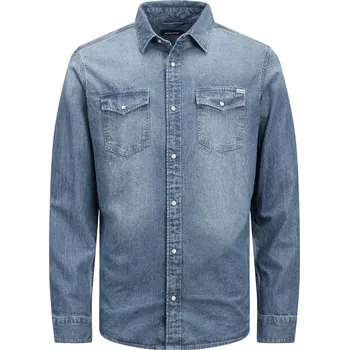 Pánská košile Pánská košile Jack&Jones modrá bavlněná s dlouhým rukávem, velikost XL
