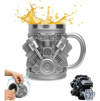 Kovový hrnek s plastovým uchem 300 ml - Hrnek s motorem V8