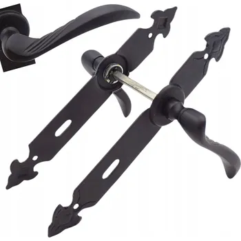 Dveřní kování Klika ke dveřím černá s rozetou PROSZKOWA 72 na KLÍČ KOVANÁ RETRO matná