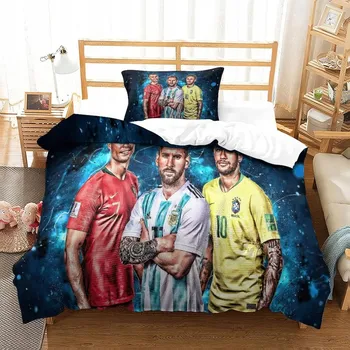 Povlečení Dětské povlečení s fotbalovým motivem, rozměr 100x135 cm a 40x60 cm - Messi Ronaldo Neymar