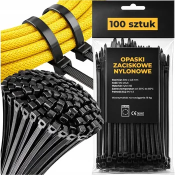 Stahovací páska STAHOVACÍ PÁSKY UV 300x4,8 mm ČERNÉ 100 ks nylonové UV